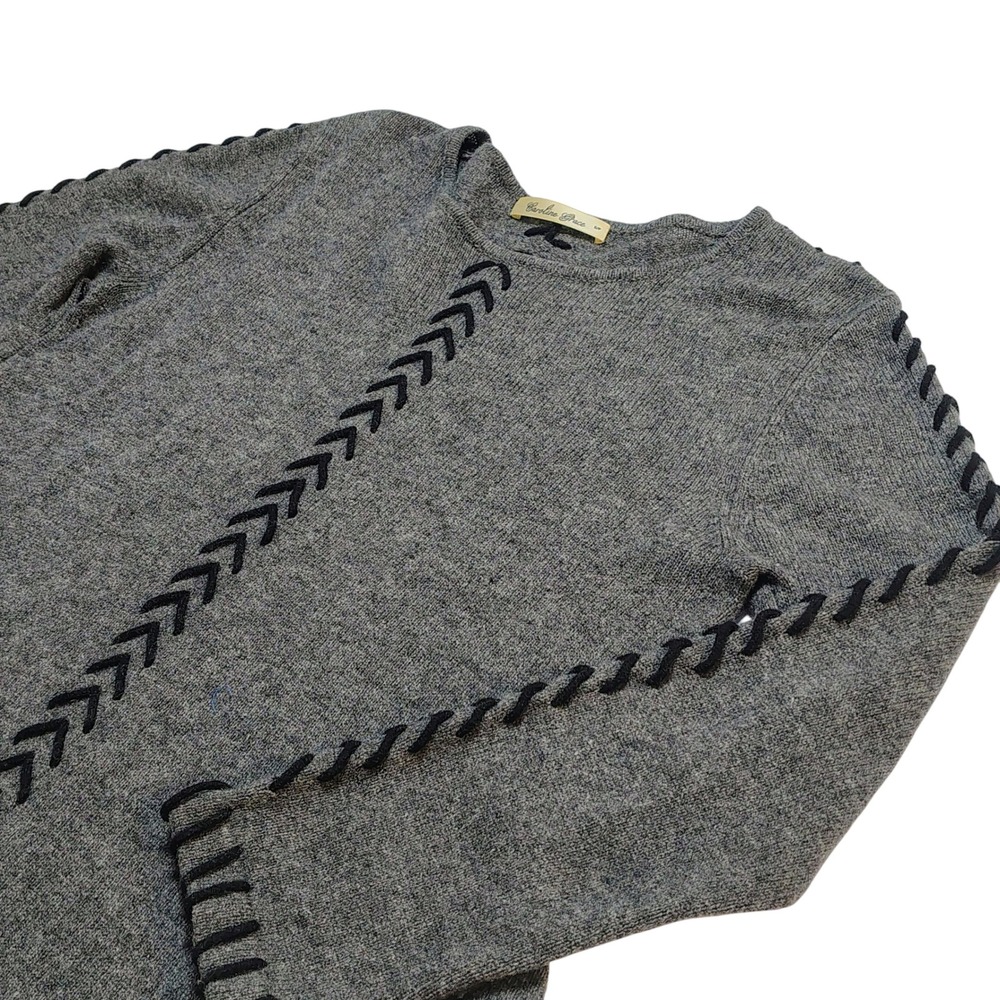 Carolina Grace Gray Stitch Detail Cashmere Sweater Women's Long‎ Sleeve pullover